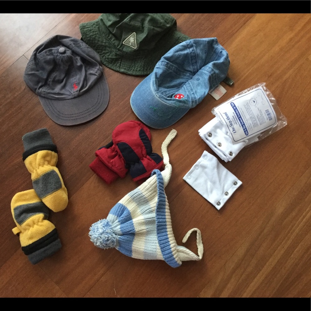 Baby items lot onesie extensions, hats and mittens